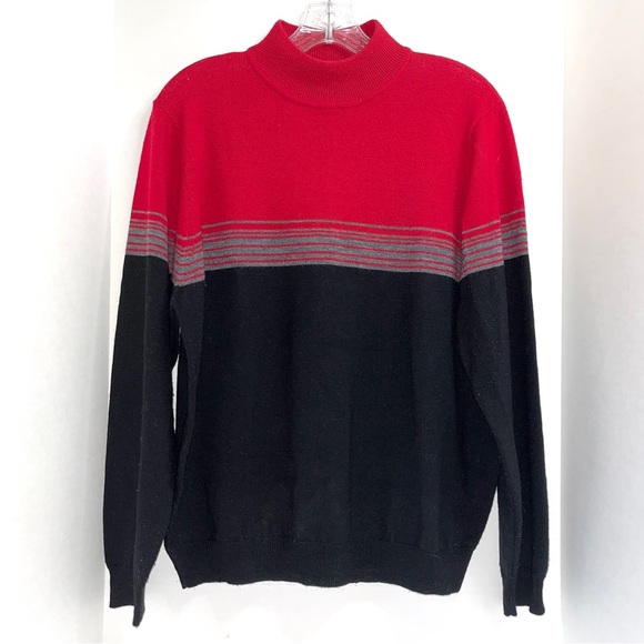 Charter Club Classics mock turtleneck sweater, 100% merino wool, red/black/gray - Picture 1 of 8